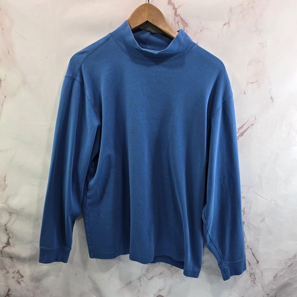 LL Bean Shirt Womens Large Blue Long Sleeve Turtleneck Regular Tee Turtle Vtg